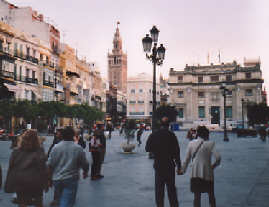 The Giralda (Cathedral Spire) seen from the Plaza San Fransisco, Seville
